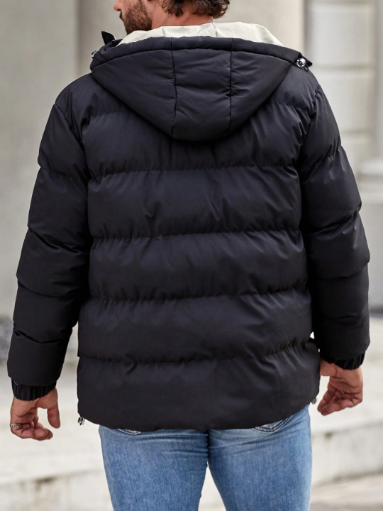 Manfinity Homme Loose-Fit Men's Hooded Puffer Coat With Flap Pockets And Drawstring Hem