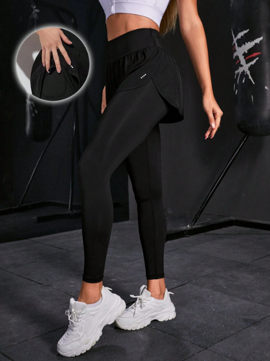 Yoga Basic Solid 2 In 1 Sports Leggings