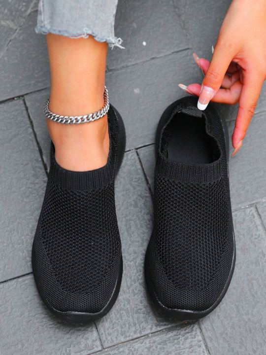 Spring/autumn Fashionable Knitted, Lightweight, Breathable Slip-on Women's Running Shoes