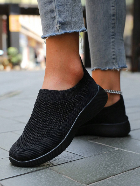 Spring/autumn Fashionable Knitted, Lightweight, Breathable Slip-on Women's Running Shoes