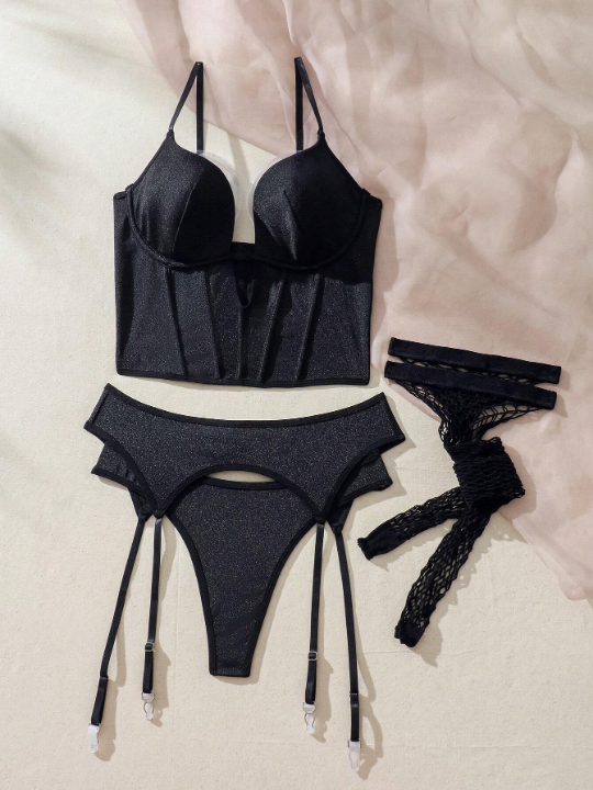 Mesh Underwire Garter Lingerie Set