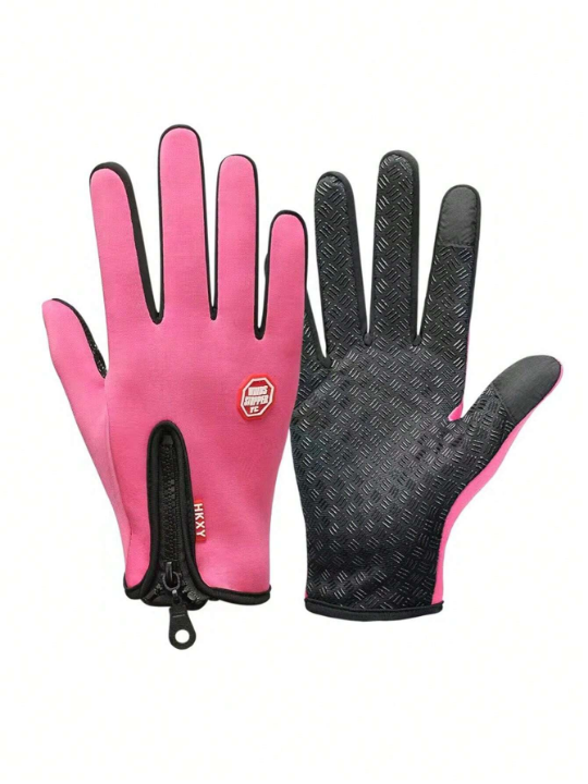 1pair Unisex Outdoor Cycling Warm Gloves With Touch Screen Function, Fleece Lined For Cold Weather, Suitable For Outdoor Activities And Daily Wear