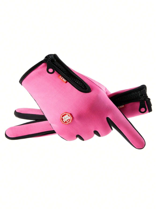 1pair Unisex Outdoor Cycling Warm Gloves With Touch Screen Function, Fleece Lined For Cold Weather, Suitable For Outdoor Activities And Daily Wear