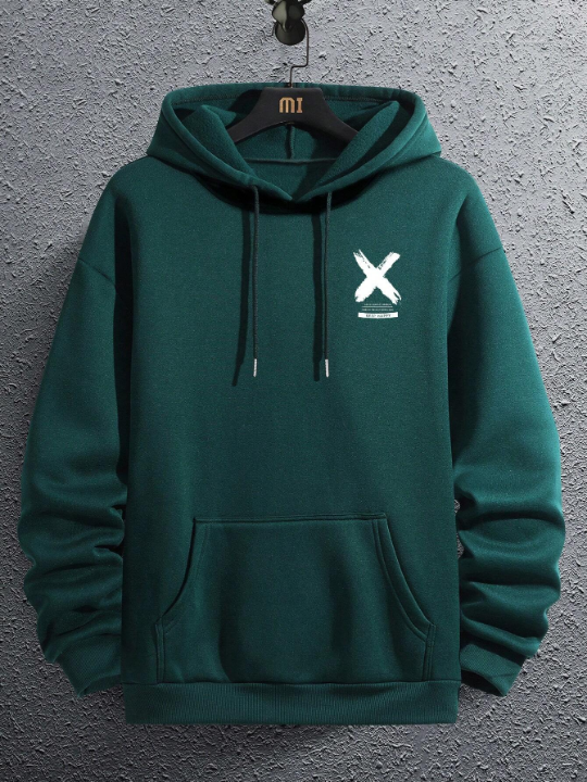 Men Slogan Graphic Kangaroo Pocket Drawstring Hoodie