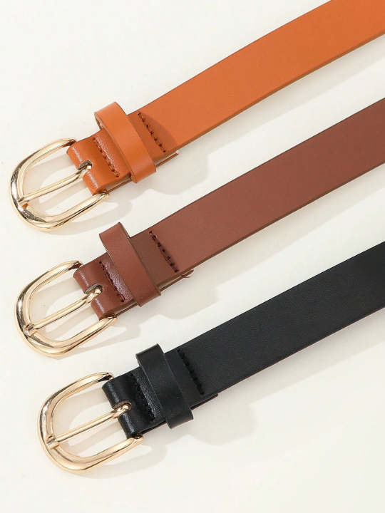 3pcs/Set Women's Simple Metal Square Buckle Belt, Suitable For Daily Wear With Dress, Jeans, Suit Pants