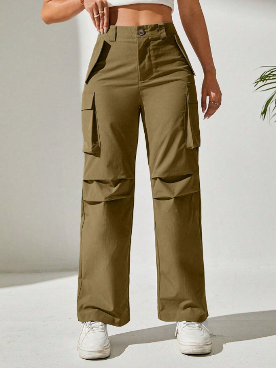 PETITE Solid Flap Pocket Cargo Pants