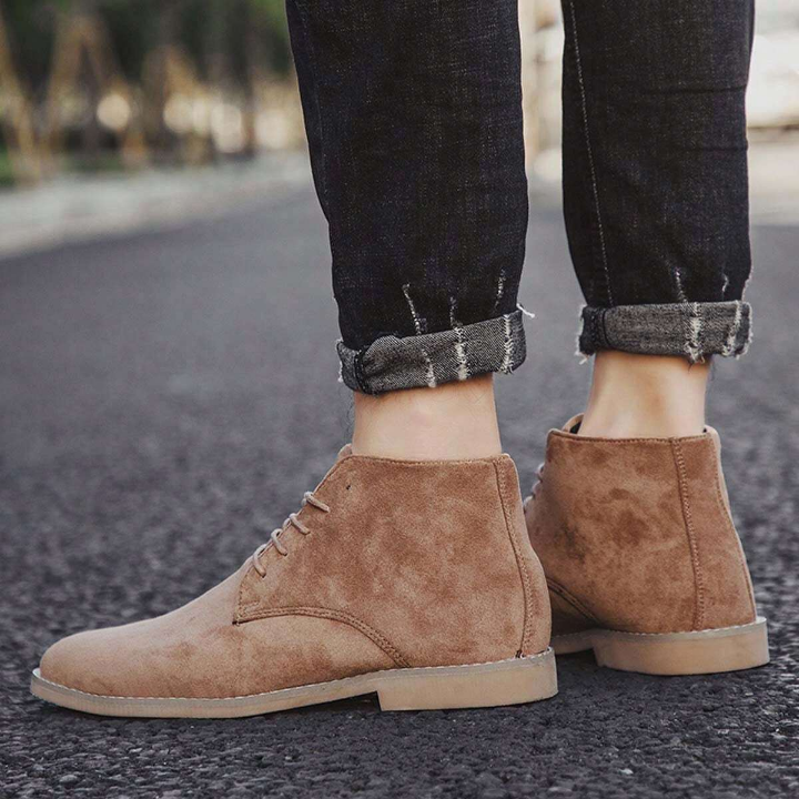 Men'S New Arrivals Four Seasons Vintage Large Size Boots High-Top Shoes With Velour Laces For Spring (Thin Section, One Size Smaller)