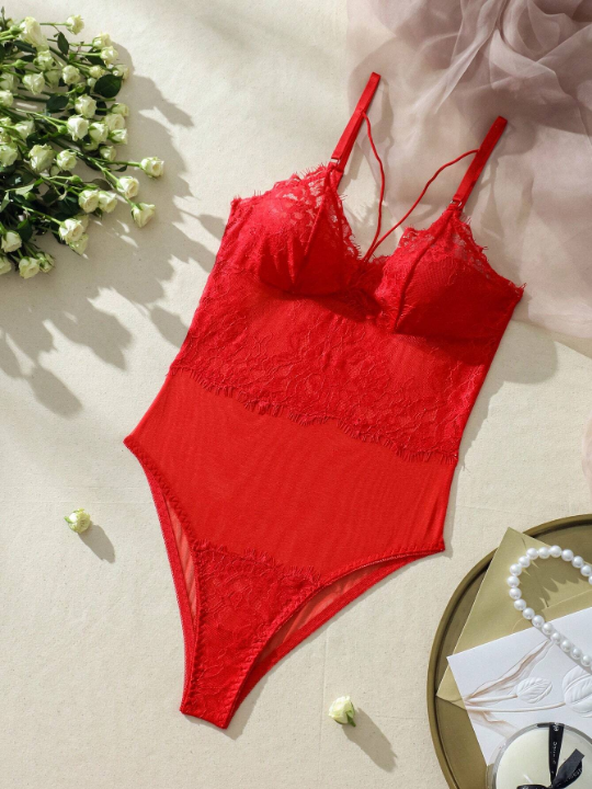 Classic Sexy Contrast Lace Harness Teddy Bodysuit