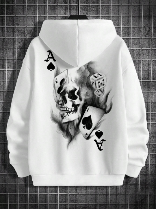 Manfinity LEGND Men's Drop Shoulder Ultra-Loose Hoodie With Playing Card And Skull Print