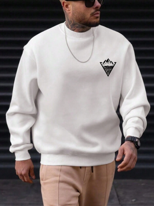 Men Mountain Print Thermal Lined Sweatshirt