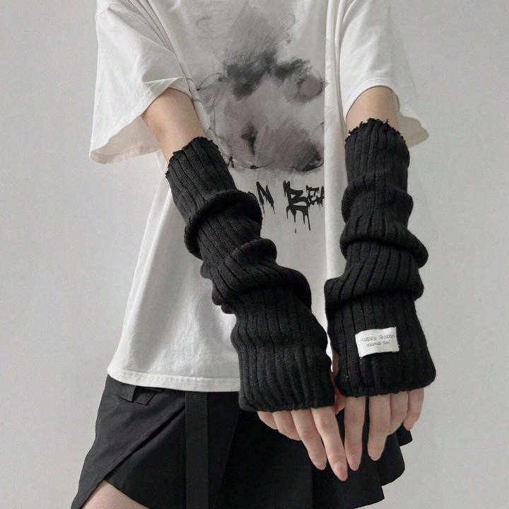 1 Pair Arm Warmers With Fabric Label Decor For Women, Ideal For Everyday, Dating, Home And Outdoor Use With Punk Rock And Y2k Element