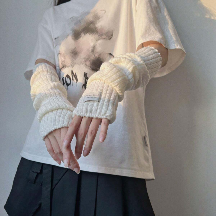 1 Pair Arm Warmers With Fabric Label Decor For Women, Ideal For Everyday, Dating, Home And Outdoor Use With Punk Rock And Y2k Element