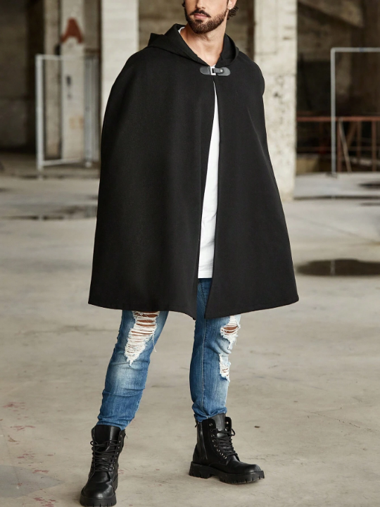 Manfinity Homme Loose Fit Men's Cloak Sleeve Hooded Cape Overcoat