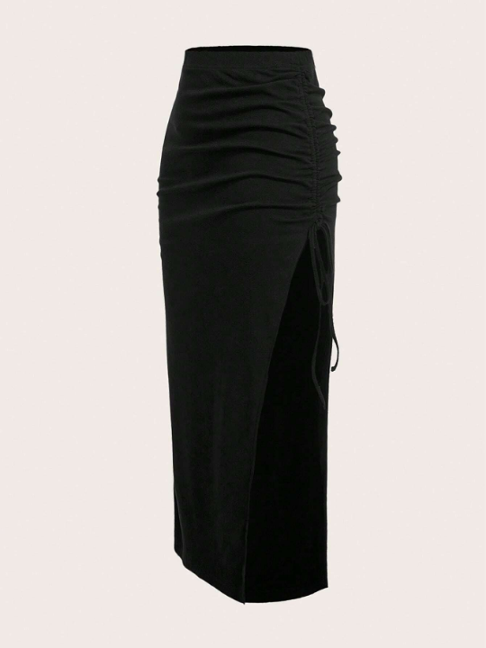 EZwear Summer Outfits Drawstring Split Thigh Skirt