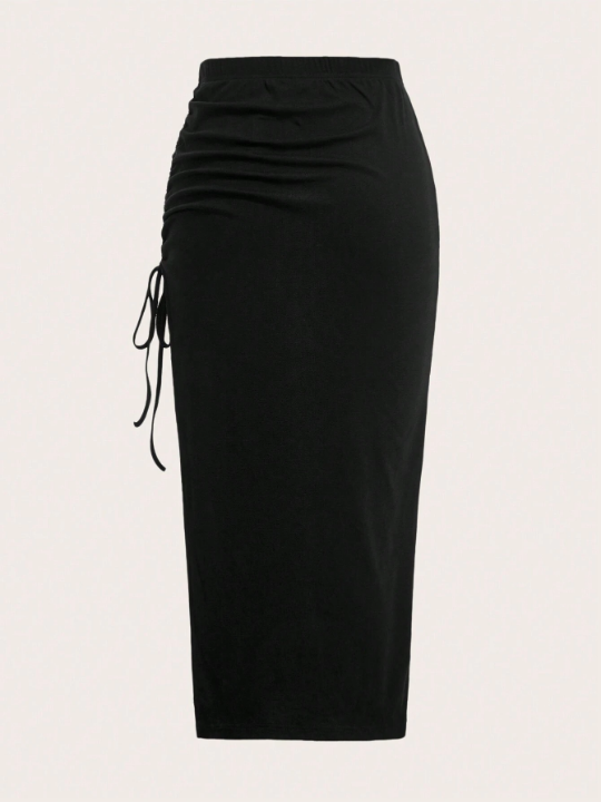 EZwear Summer Outfits Drawstring Split Thigh Skirt