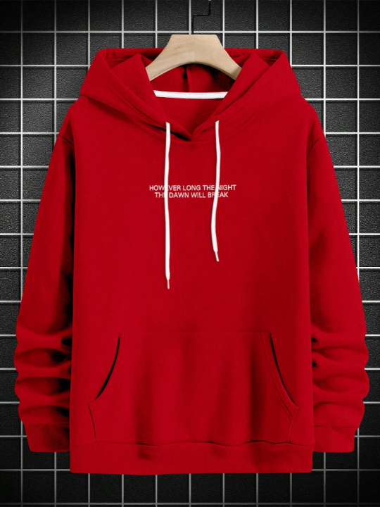 Manfinity EMRG Loose Men's Slogan & Hand Graphic Drawstring Hoodie