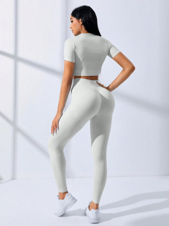 Solid Seamless High Stretch Crop Tee & Leggings