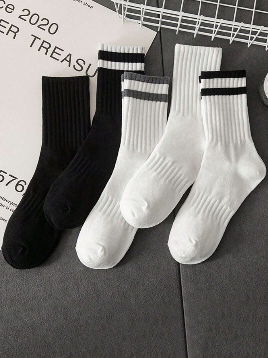 5 Pairs Men's Spring & Autumn New Casual Versatile Mid-Calf Couple Socks
