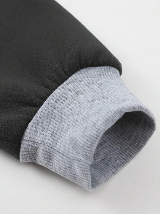 Men Colorblock Raglan Sleeve Drawstring Thermal Lined Hoodie