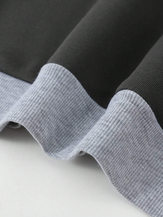 Men Colorblock Raglan Sleeve Drawstring Thermal Lined Hoodie