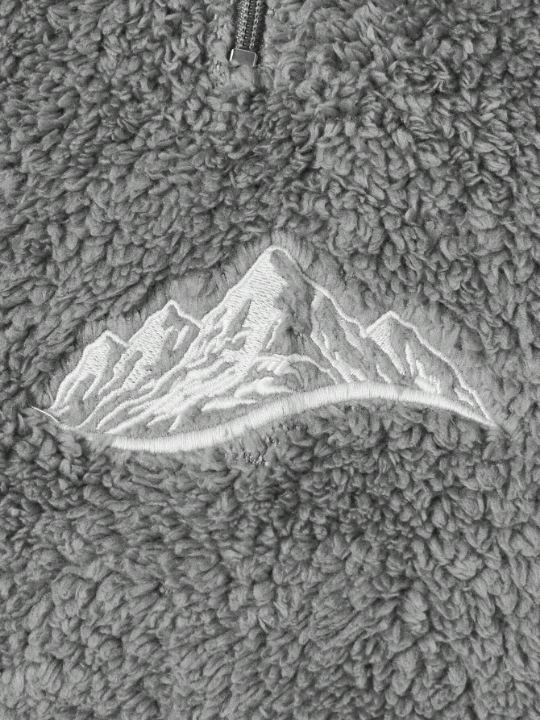 Manfinity Sporsity Men Mountain Embroidery Kangaroo Pocket Fuzzy Hoodie