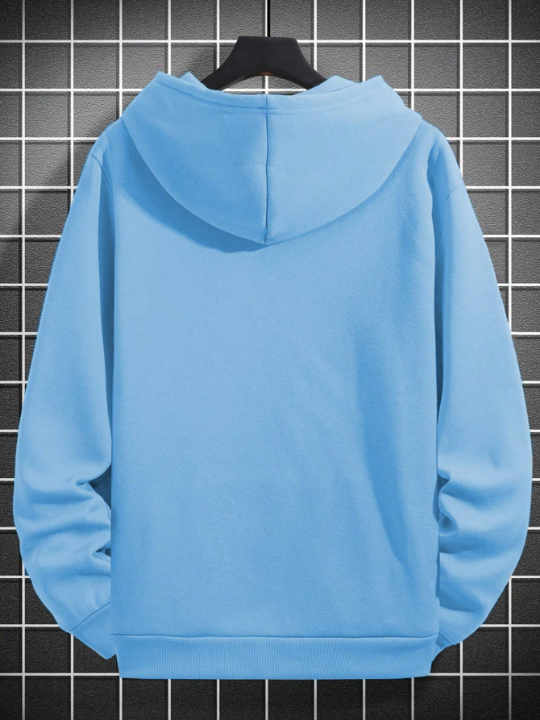 Manfinity Homme Loose Fit Men's Slogan Graphic Kangaroo Pocket Drawstring Hoodie