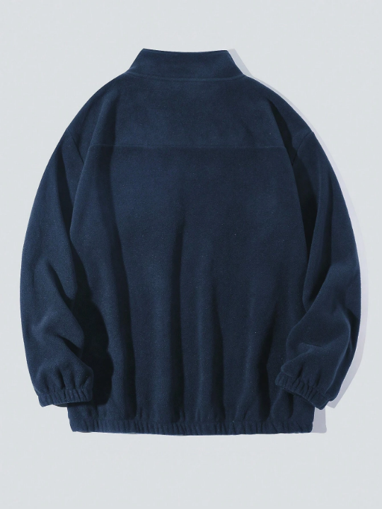 Manfinity Homme Men Mountain Embroidery Half Zip Fleece Sweatshirt Without Tee