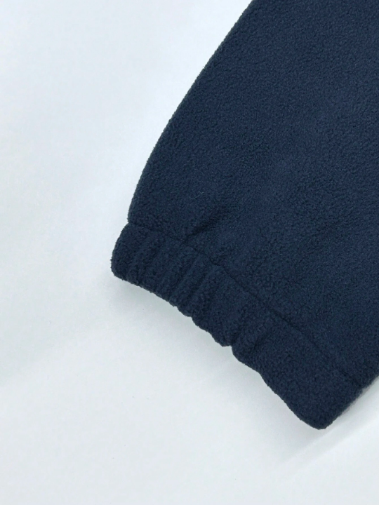 Manfinity Homme Men Mountain Embroidery Half Zip Fleece Sweatshirt Without Tee