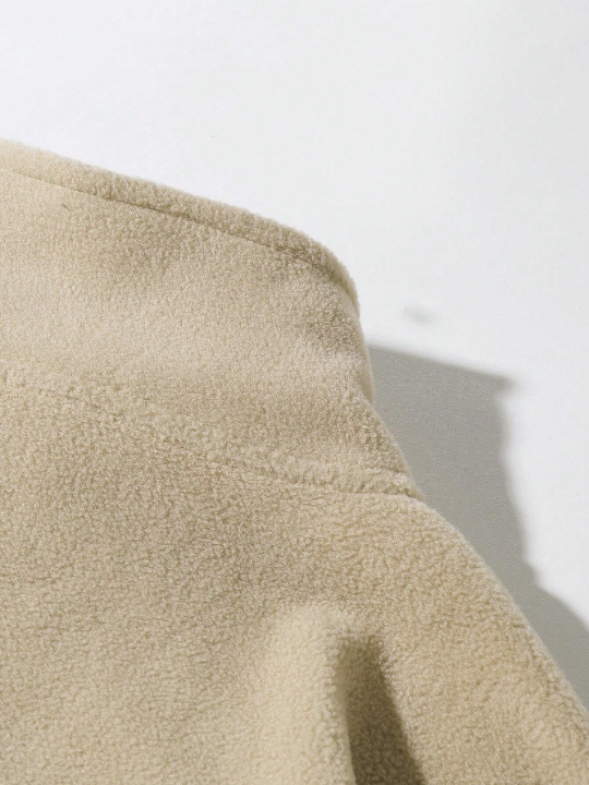 Manfinity Homme Men Mountain Embroidery Quarter Zipper Drop Shoulder Fleece Sweatshirt Without Tee