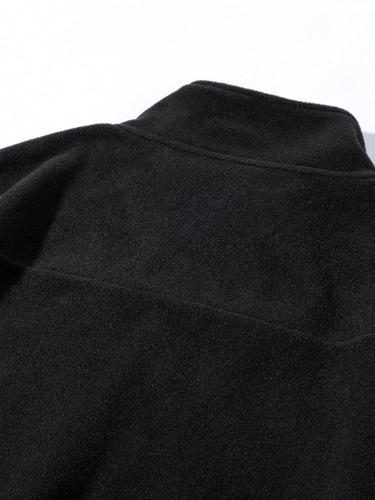 Manfinity Homme Men's Loose Fit Fleece Sweatshirt With Mountain Embroidery And Half Zip