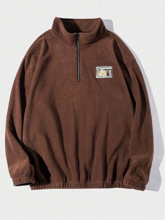 Manfinity Hypemode Men Loose Patched Detail Half Zip Fleece Sweatshirt