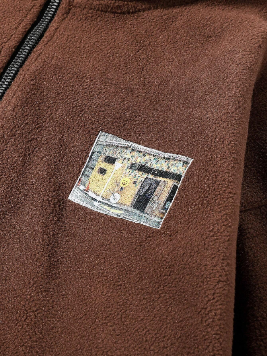 Manfinity Hypemode Men Loose Patched Detail Half Zip Fleece Sweatshirt