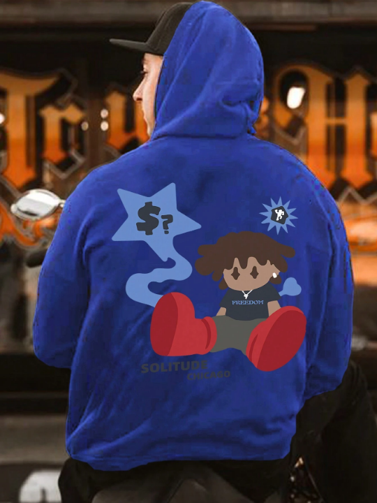 Men Cartoon & Slogan Graphic Drop Shoulder Hoodie