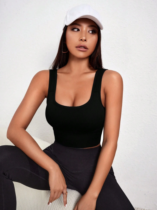 Sport Seamluxe Solid Ribbed Knit Sports Push Up Bra