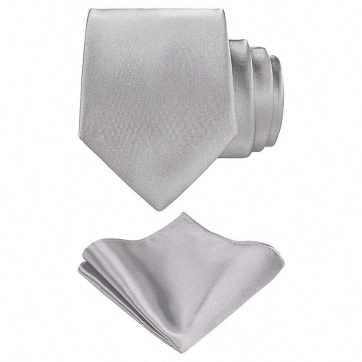 1 Set Men's Solid Color Tie And Pocket Square Set, Satin Ties And Handkerchiefs, Business Necktie Pocket Square