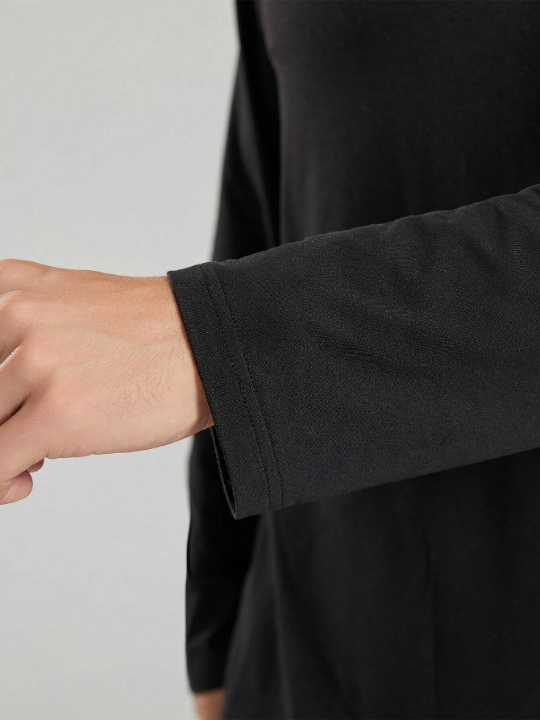 Men's Long Sleeve T-shirt Top & Casual Elastic Stripe Pants Set For Home, 2pcs