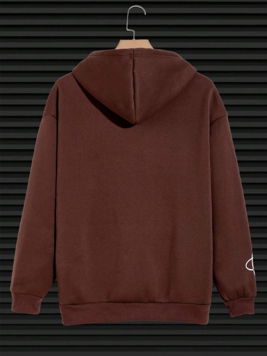 Manfinity Loose Fit Men's Letter Graphic Zip Up Hoodie With Drawstring And Thermal Lining