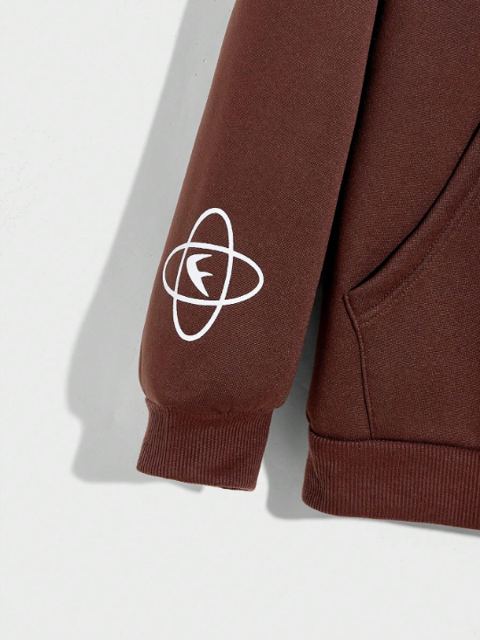 Manfinity Loose Fit Men's Letter Graphic Zip Up Hoodie With Drawstring And Thermal Lining