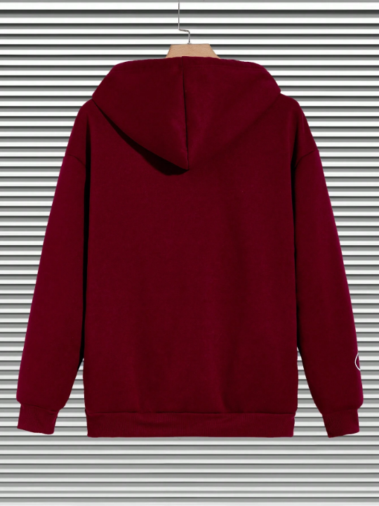 Manfinity Loose Fit Men's Letter Graphic Zip Up Hoodie With Thermal Lining & Drawstring