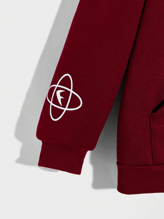 Manfinity Loose Fit Men's Letter Graphic Zip Up Hoodie With Thermal Lining & Drawstring