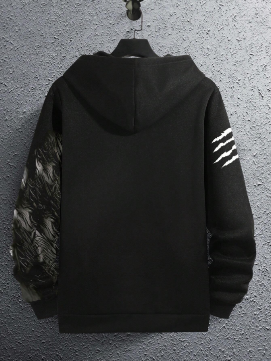 Manfinity LEGND Men Wolf & Figure Print Drawstring Hoodie