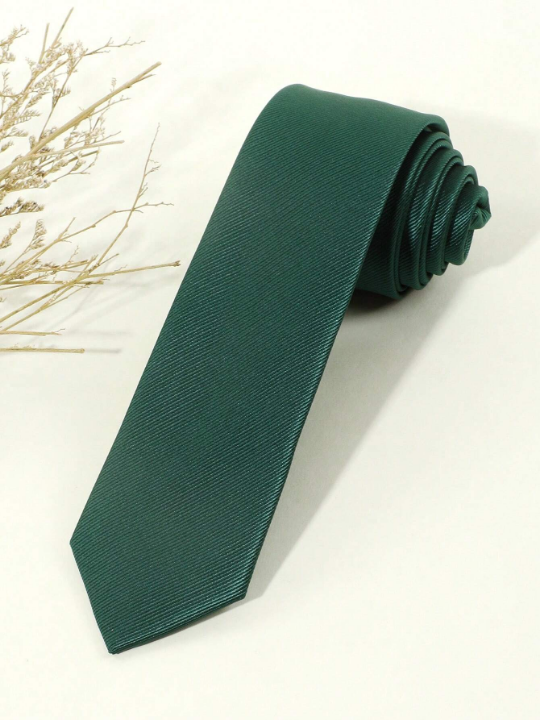 1pc Men's Fashionable Solid Dark Green With Diagonal Stripes Skinny Tie For All Occasions