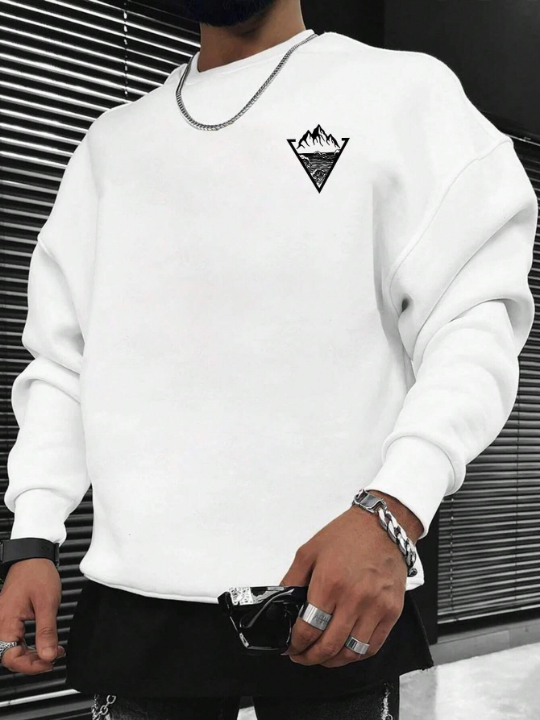 Men Mountain Print Thermal Lined Sweatshirt