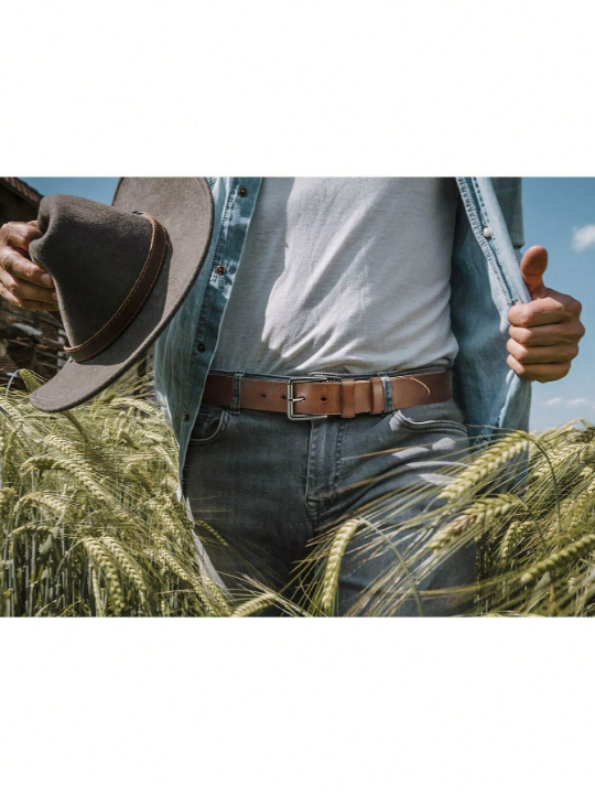 1PC Full Grain Leather Belt With Cow Leather | Roll Buckle Oval Hole For Smooth Wear Suit For Western Cowboy Men Belt Casual, Be A Ceinture Homme/Western Men Belt Choosing The Perfect Gift Boho