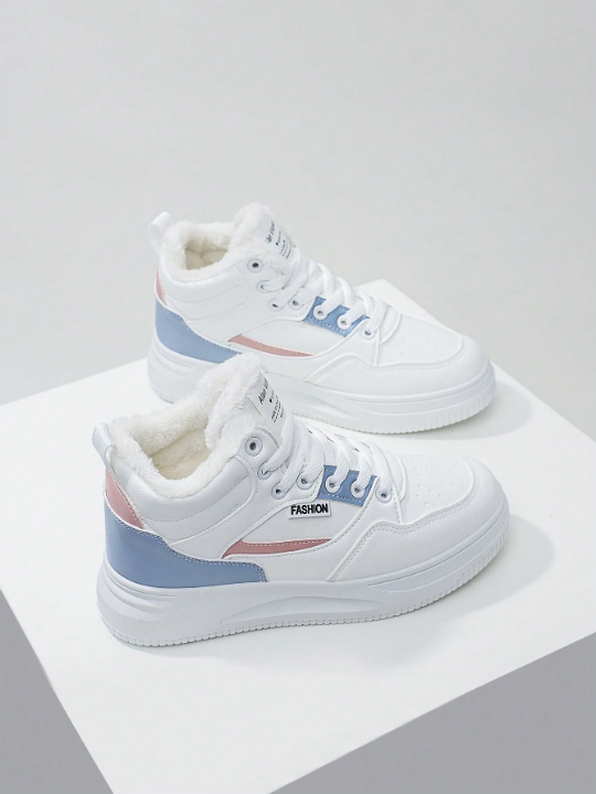 Winter Women High Top Flat Shoes Ladies Sneakers Fashionable Casual White Shoes With Anti-Skid & Wear-Resistant Function Warm And Fleece
