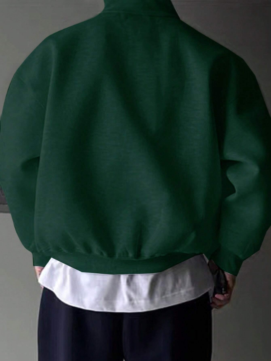 Manfinity Hypemode Men Letter Embroidery Half Zip Drop Shoulder Sweatshirt