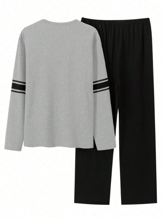 Men Striped Print Hooded PJ Set