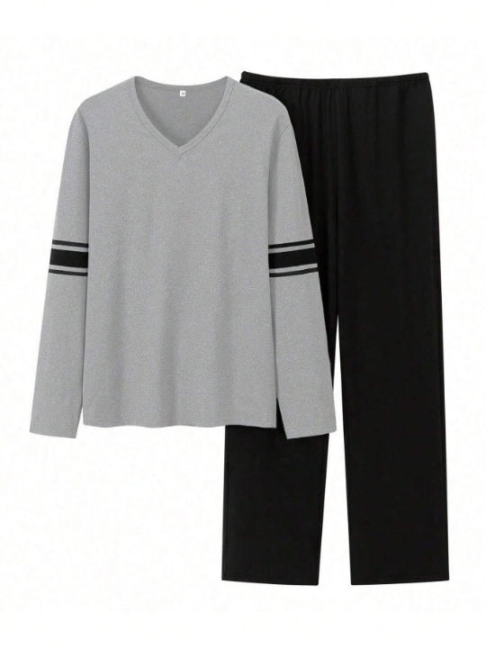 Men Striped Print Hooded PJ Set