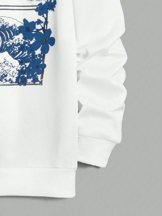 Manfinity Homme Men Wave & Floral Graphic Hoodie