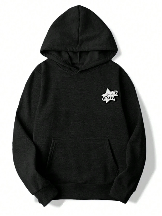 Manfinity Homme Men Star & Letter Graphic Kangaroo Pocket Thermal Hoodie